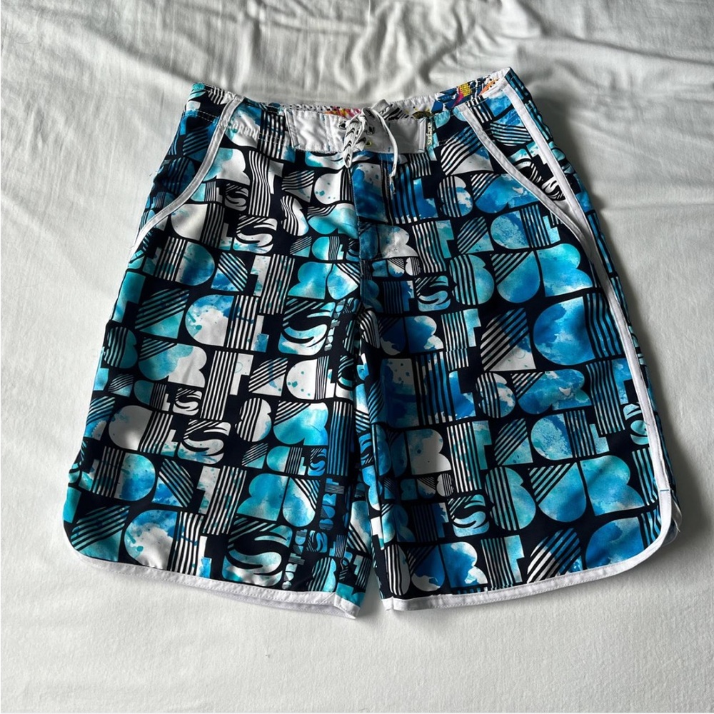 Y2K Cybercore Blue Swim Board Shorts